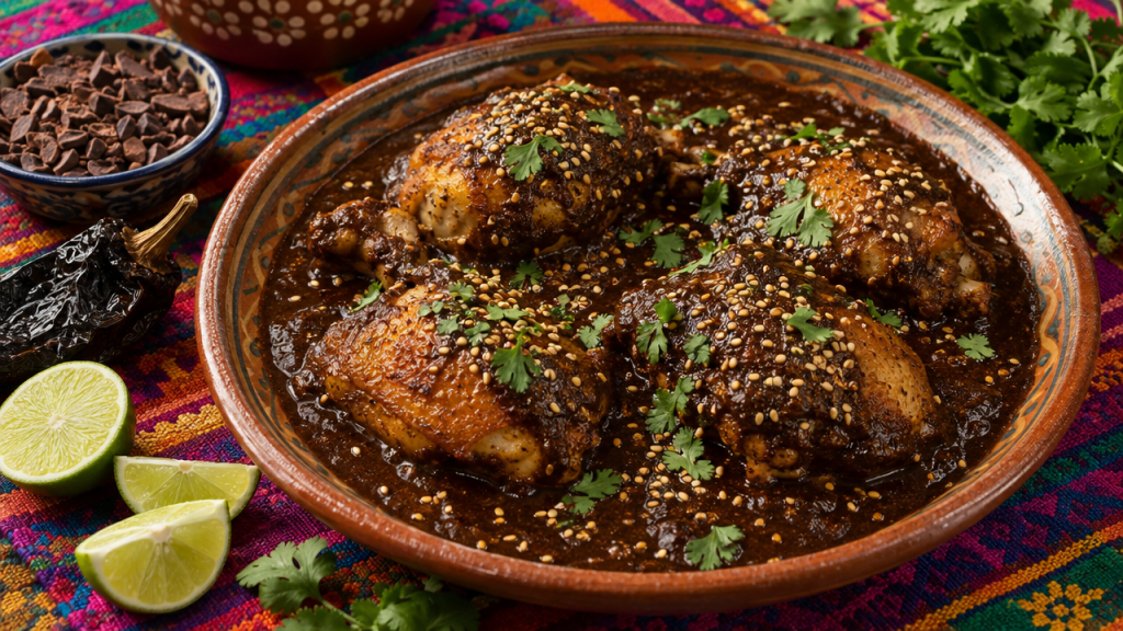 Keto Mole Chicken Thighs with sesame and cilantro