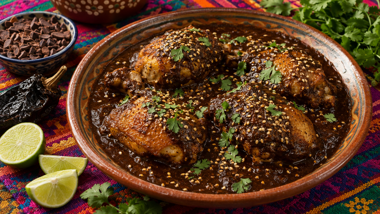 Keto Mole Chicken Thighs (Instant Pot), plated and ready to serve