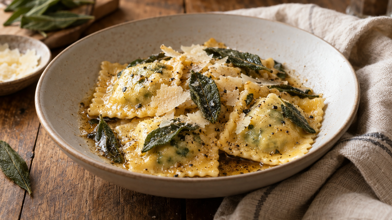Keto ravioli with sage brown butter