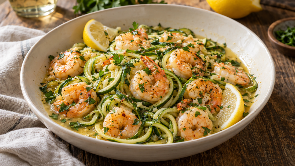 Keto shrimp scampi with zucchini noodles