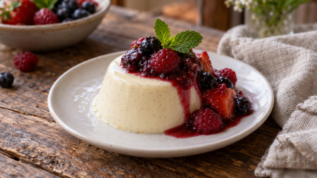 Keto vanilla panna cotta with berries