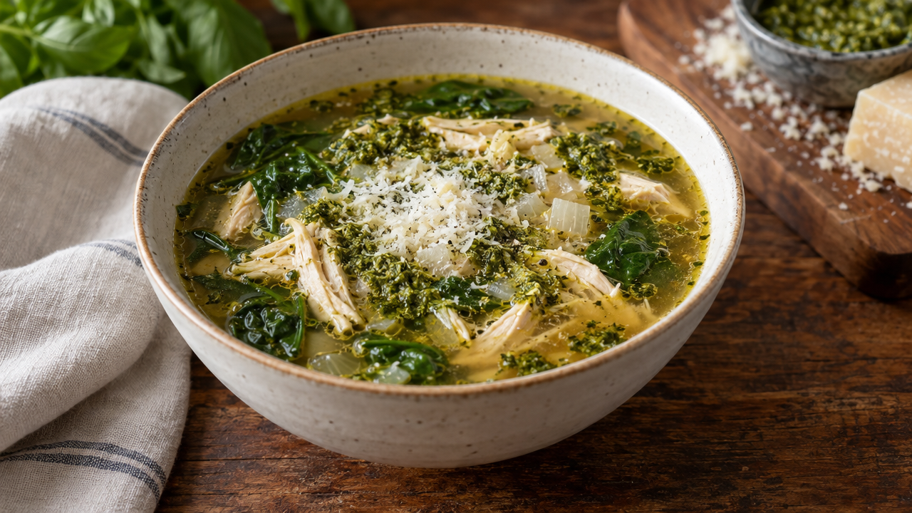 Low carb pesto chicken soup