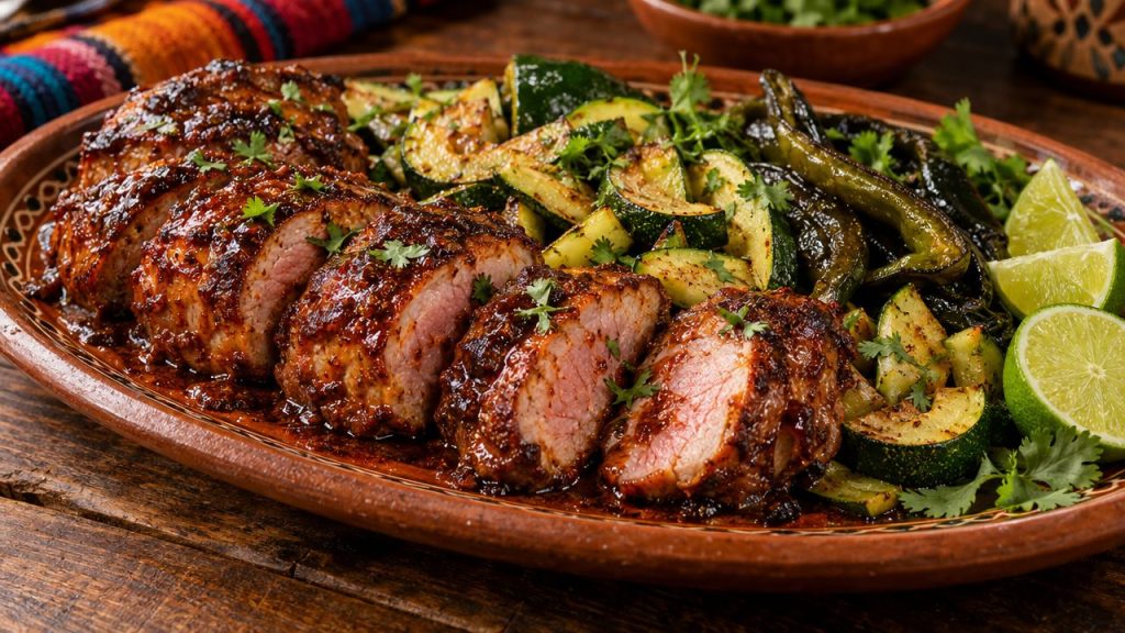 Adobo Pork Tenderloin Medallions, plated and ready to serve