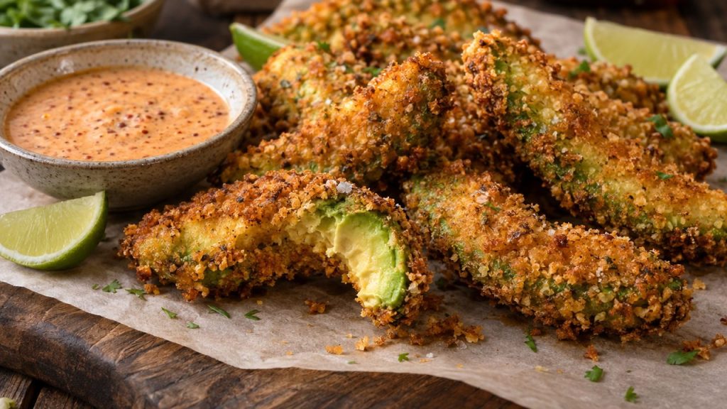 Air-Fried Avocado Fries, plated and ready to serve