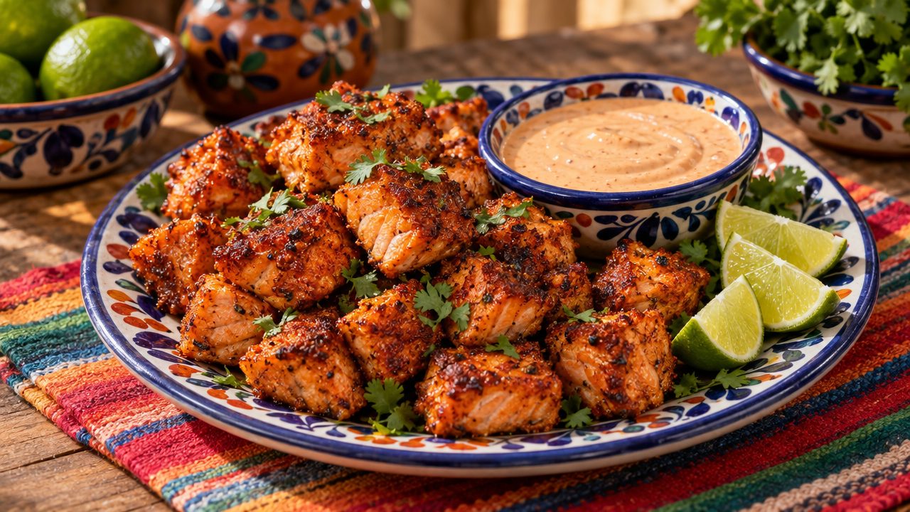 Air-Fryer Chipotle Salmon Nuggets, plated and ready to serve