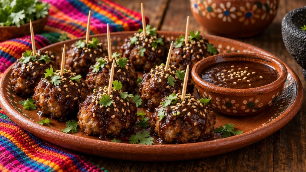 Air-Fryer Turkey Mole Bites, plated and ready to serve