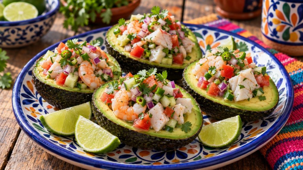 Avocado Ceviche Cups, plated and ready to serve