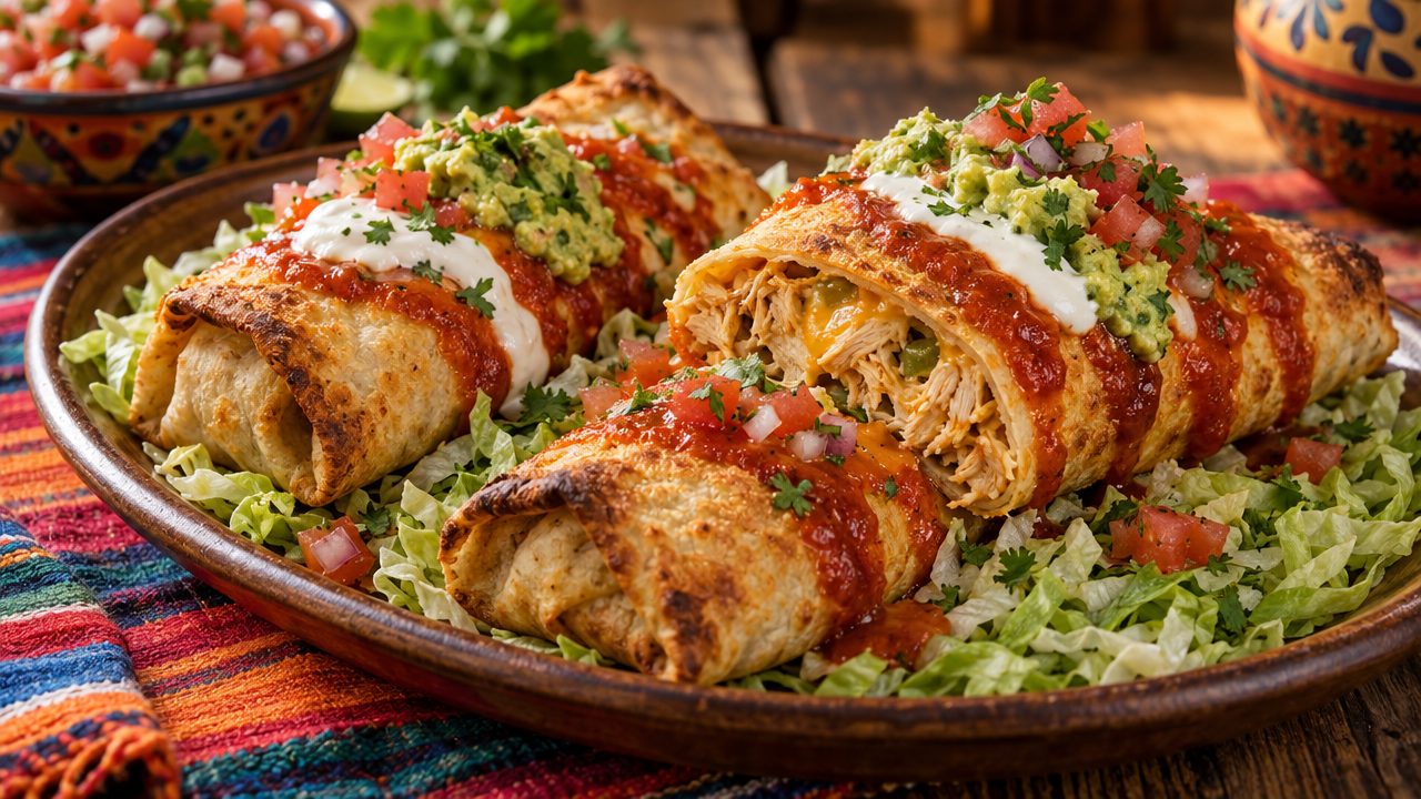 Baked Chicken Chimichangas (Low-Carb Wraps), plated and ready to serve