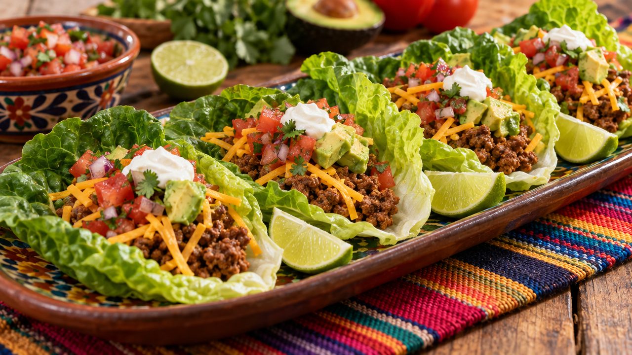 Beef Taco Lettuce Wraps, plated and ready to serve