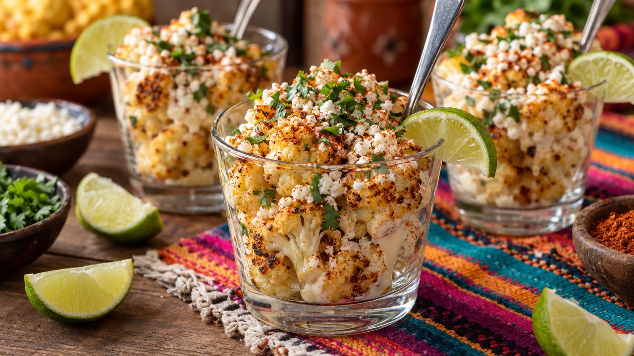 Cauliflower “Elote en Vaso” Cups, plated and ready to serve