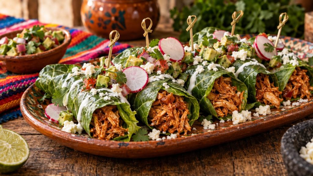 Chicken Tinga Lettuce Taquitos, plated and ready to serve