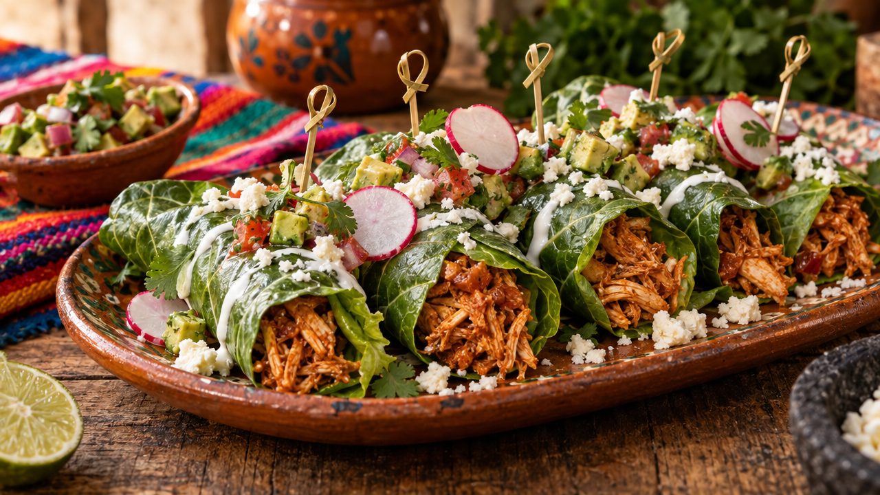 Chicken Tinga Lettuce Taquitos, plated and ready to serve