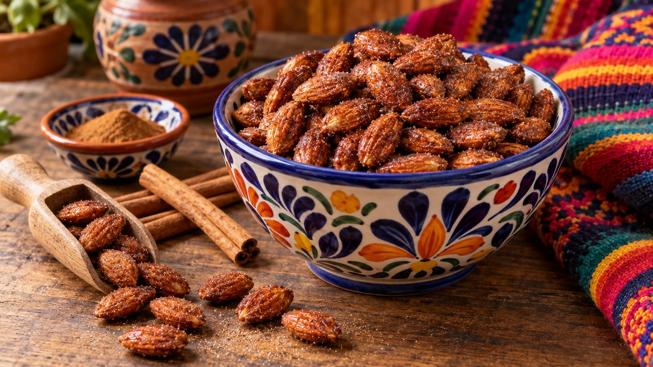 Churro-Spiced Almonds, plated and ready to serve