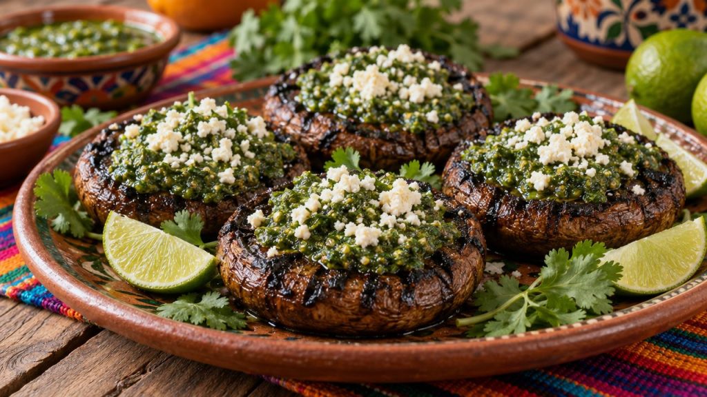 Cilantro-Pesto Grilled Portobellos, plated and ready to serve