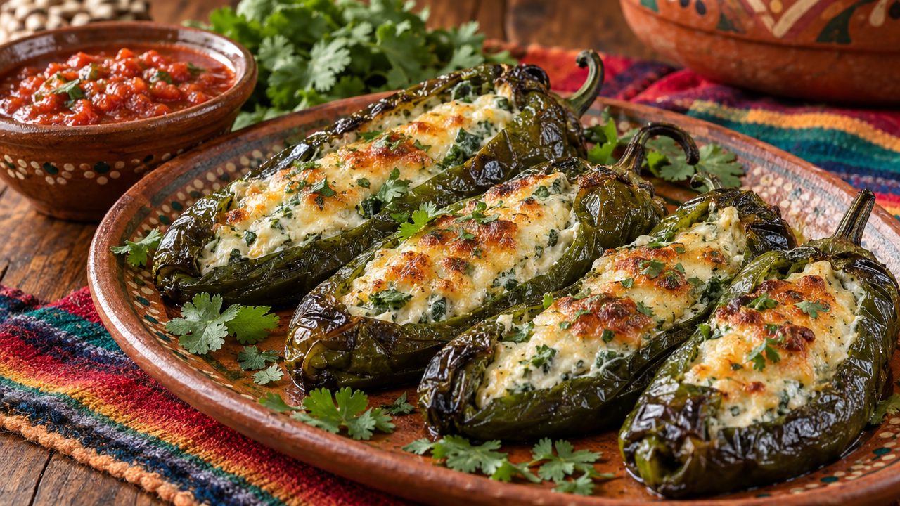 Cream Cheese-Stuffed Chiles, plated and ready to serve