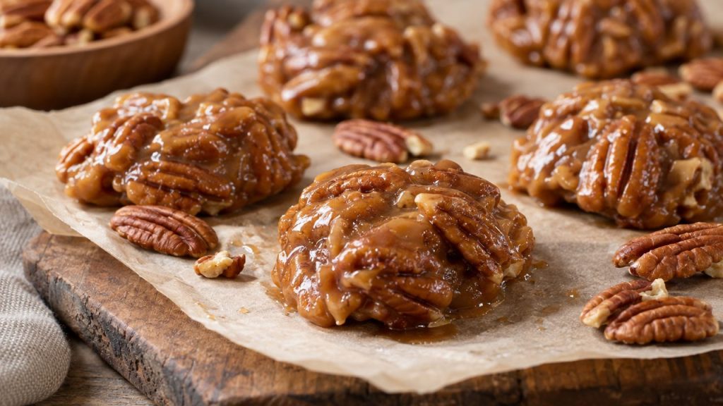 Dulce de Leche Pecan Pralines, plated and ready to serve