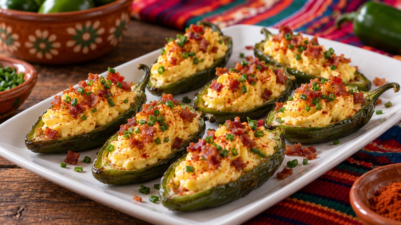 Egg-Stuffed Jalapeños, plated and ready to serve