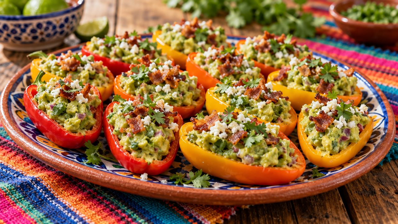 Guacamole Stuffed Mini Bell Peppers, plated and ready to serve