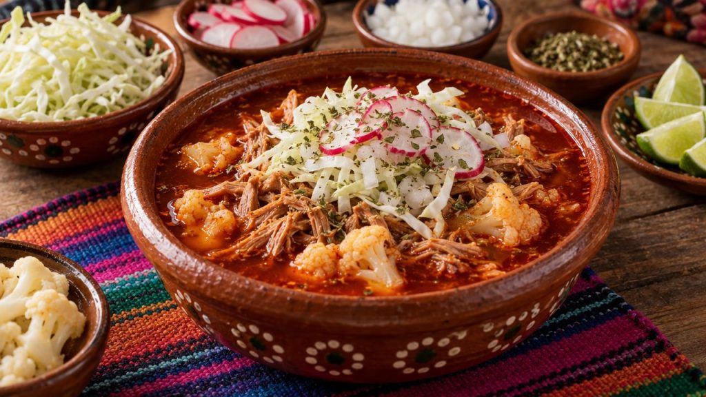 Instant-Pot Pozole Rojo (Keto), plated and ready to serve