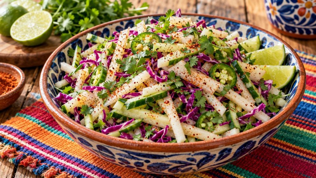 Jicama-Cucumber Cilantro Slaw, plated and ready to serve