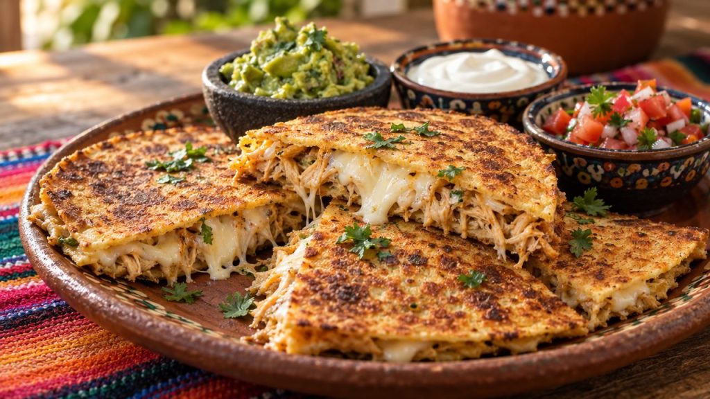 Keto Quesadilla with Almond-Flour Tortilla, plated and ready to serve