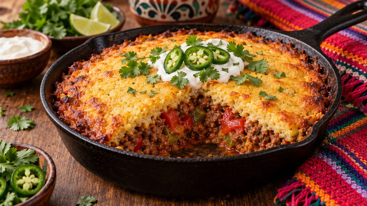 Keto Tamale Pie (Almond-Flour Masa), plated and ready to serve