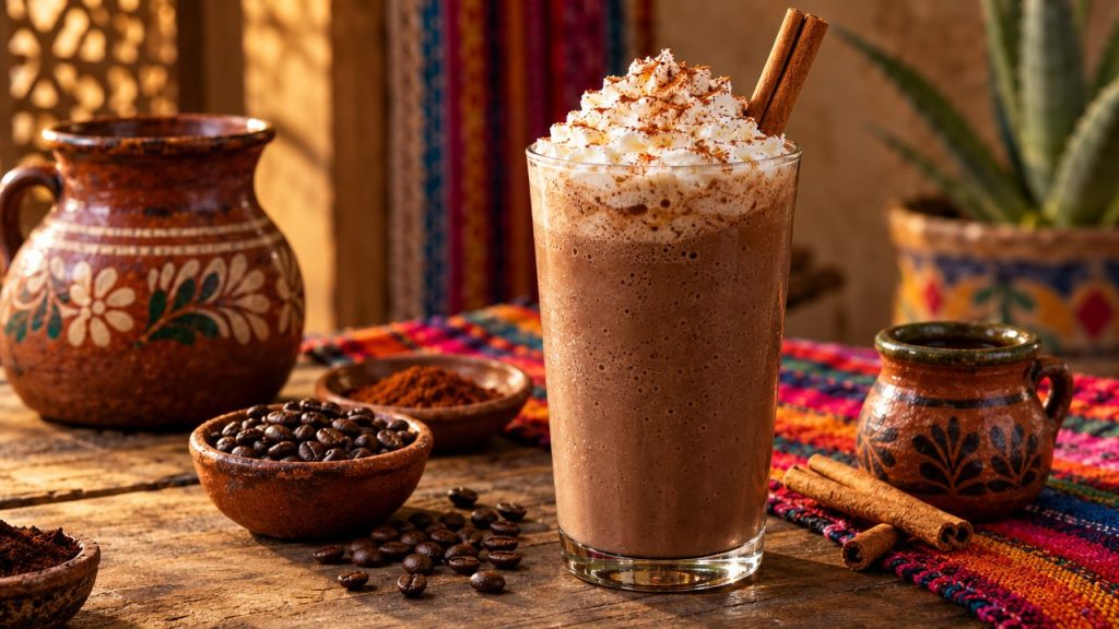 Mexican Mocha Protein Shake, plated and ready to serve