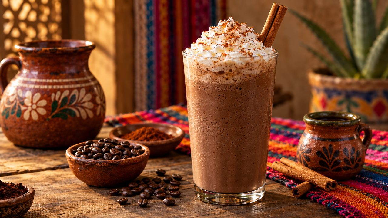 Mexican Mocha Protein Shake, plated and ready to serve