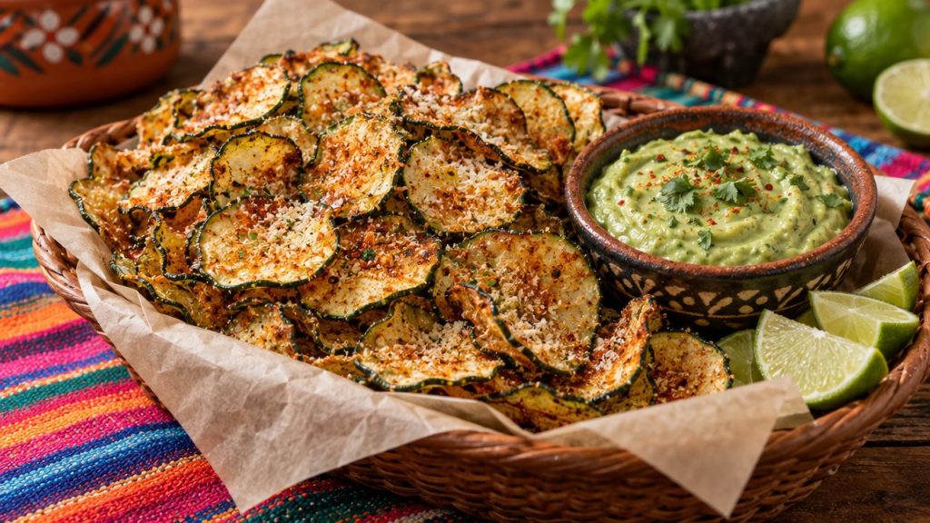 Mexican Zucchini Chips, plated and ready to serve