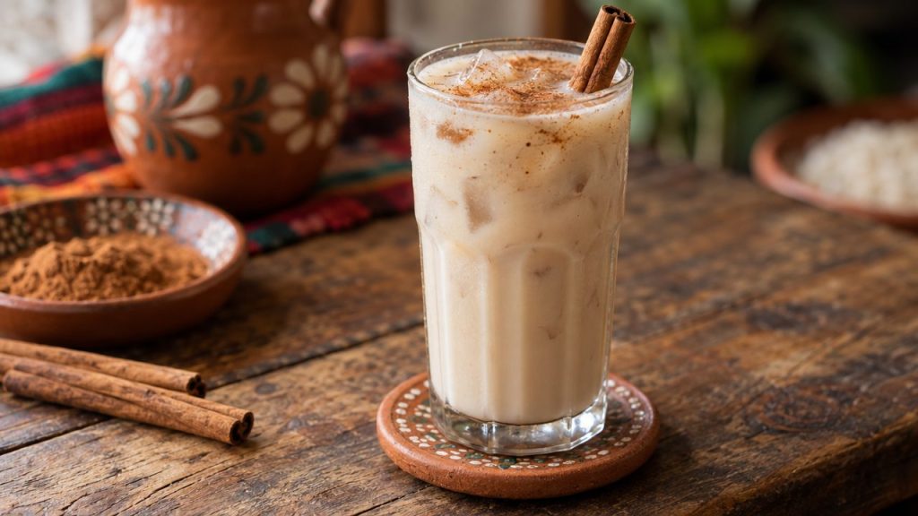 Rum Horchata Cooler, plated and ready to serve