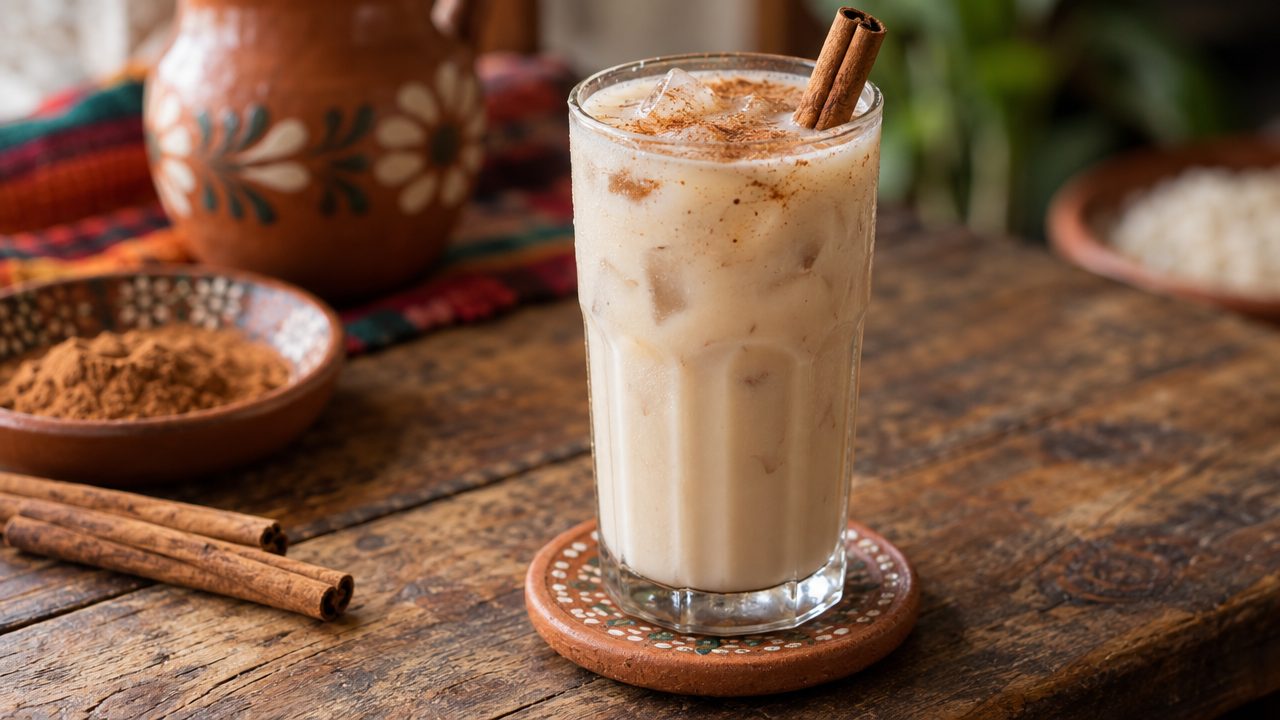 Rum Horchata Cooler, plated and ready to serve