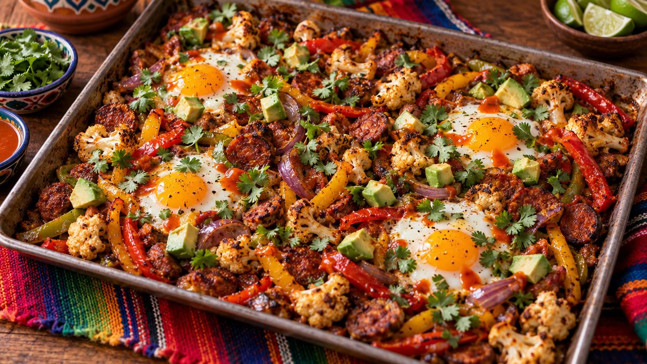 Sheet-Pan Fajita Breakfast Hash, plated and ready to serve