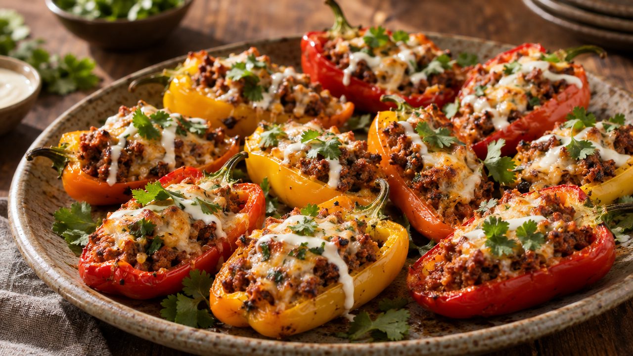 Stuffed Mini Bell Peppers, plated and ready to serve