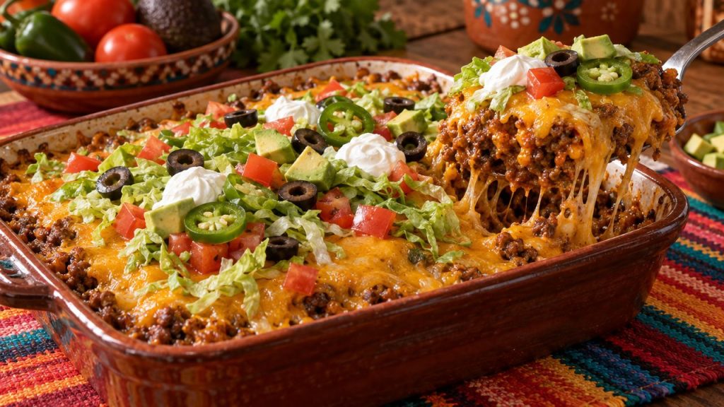 Taco Casserole Bake, plated and ready to serve