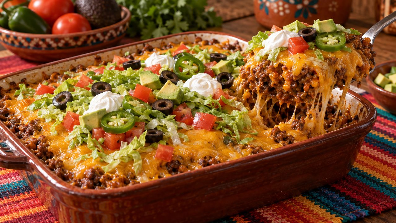 Taco Casserole Bake, plated and ready to serve