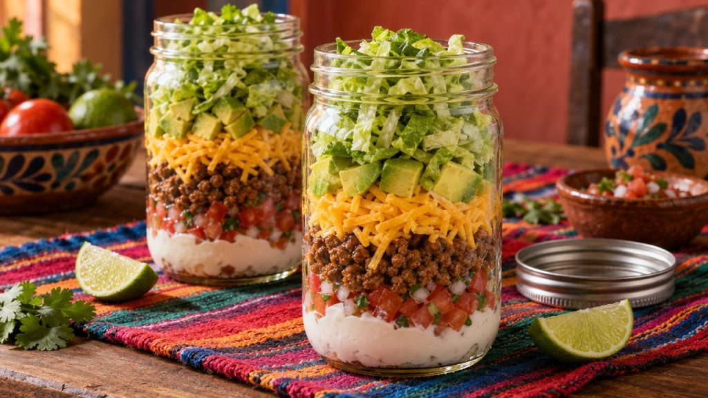 Taco Jar Salad, plated and ready to serve