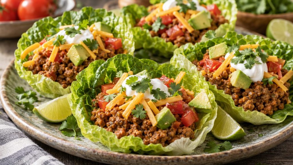 Turkey Taco Salad Cups, plated and ready to serve