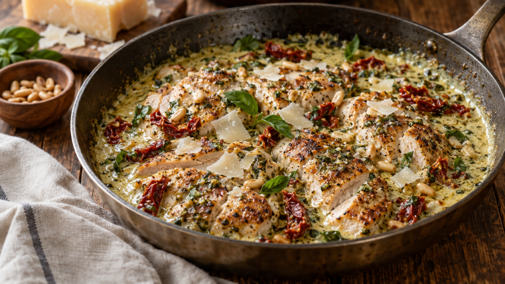 Pan seared pesto chicken