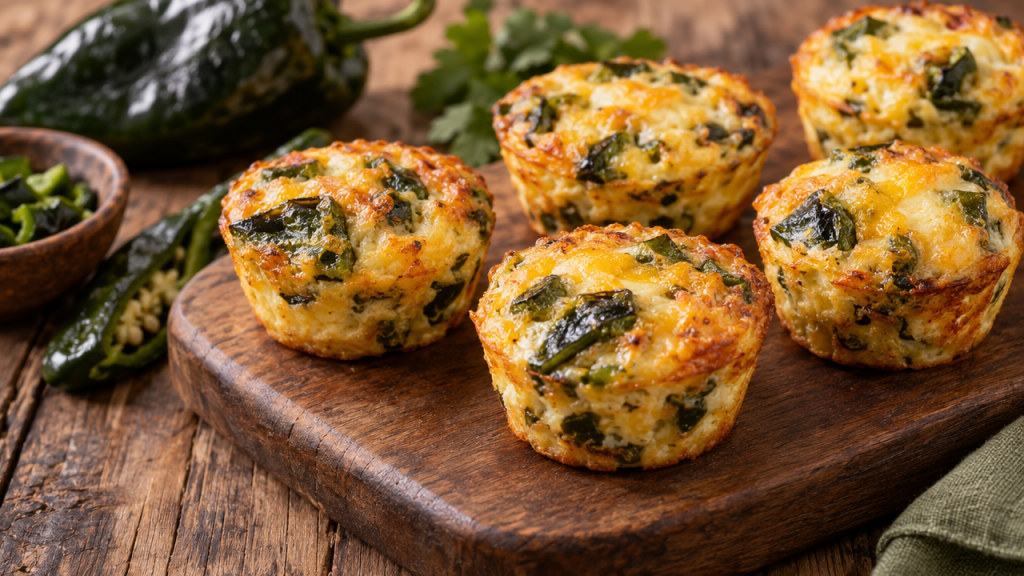 Roasted Poblano and Cheese Bites on a wooden board