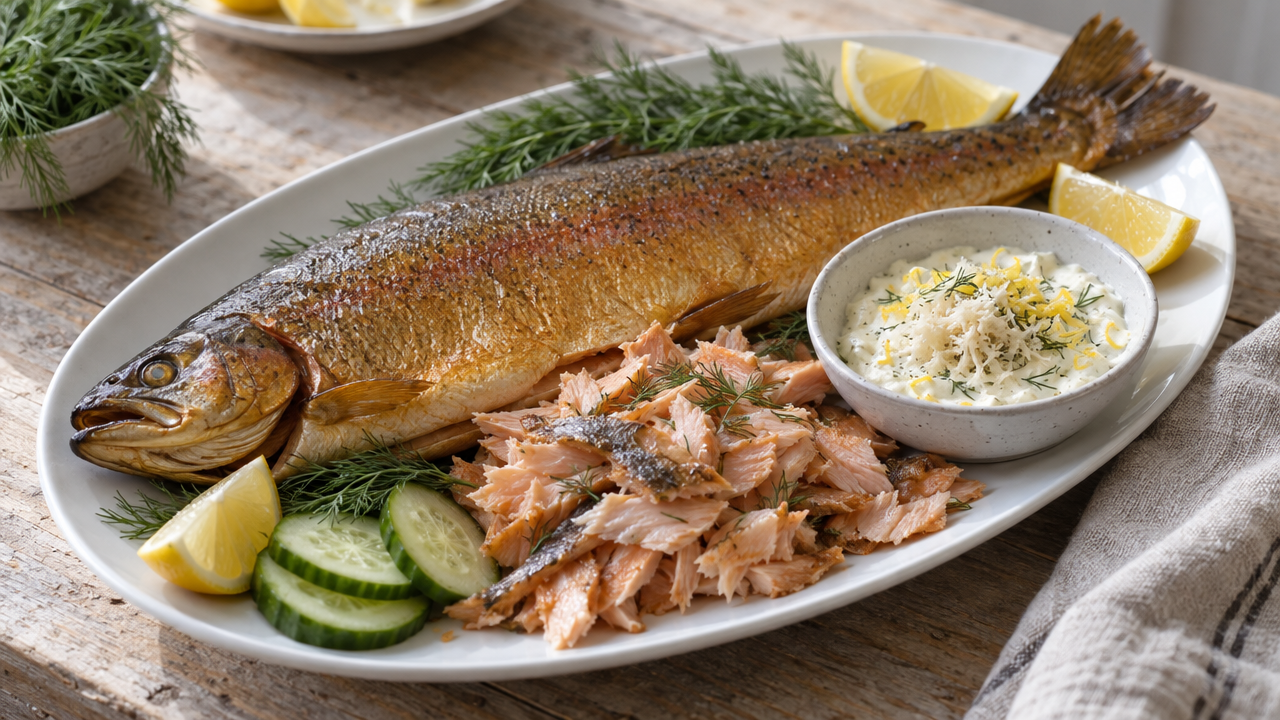 Smoked Trout with Horseradish Cream, plated and ready to serve