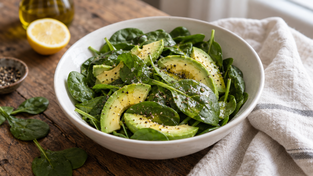 Spinach and avocado salad with lemon