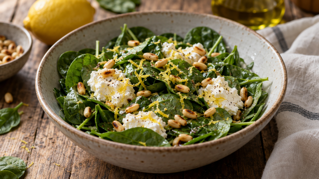 Spinach and ricotta salad with pine nuts