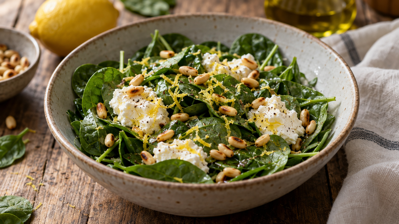 Spinach and ricotta salad with pine nuts