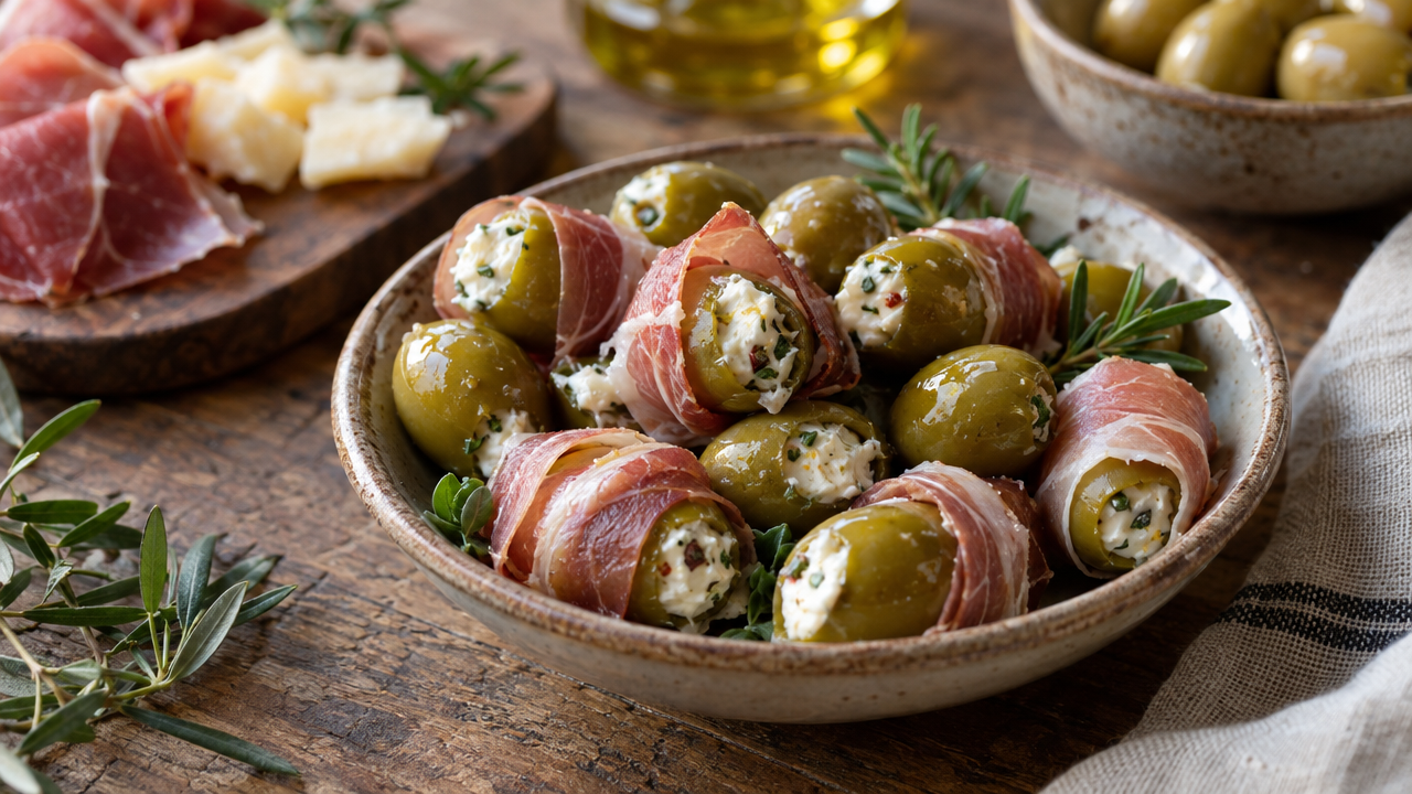 Stuffed green olives antipasto