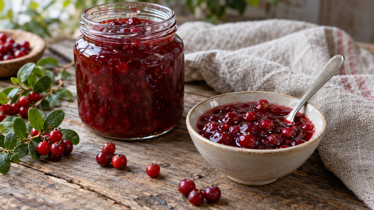 Preiselbeersauce Lingonberry Sauce, plated and ready to serve