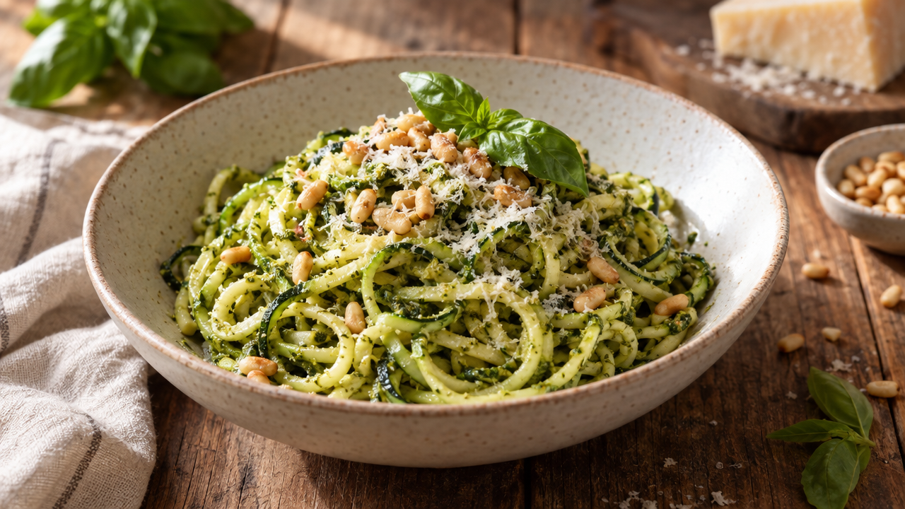 Zucchini noodles with basil pesto